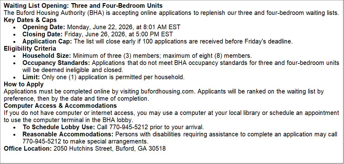 Waiting List Opening